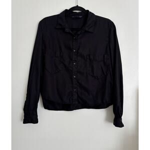 Black Zara Basic Lyocell Cropped Button Down Shirt L